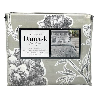 Charter Club Damask Designs Engraved Flower Full Queen Duvet Set
