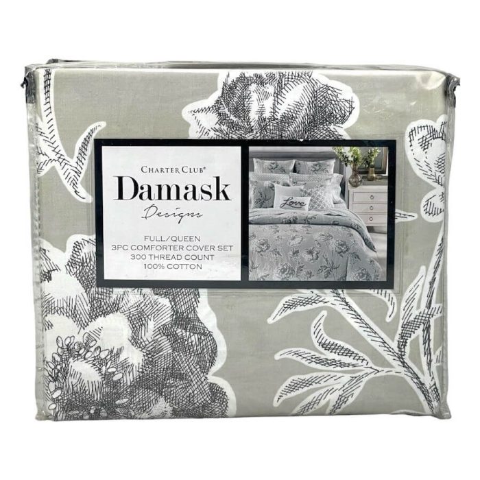 Charter Club Damask Designs Engraved Flower Full Queen Duvet Set