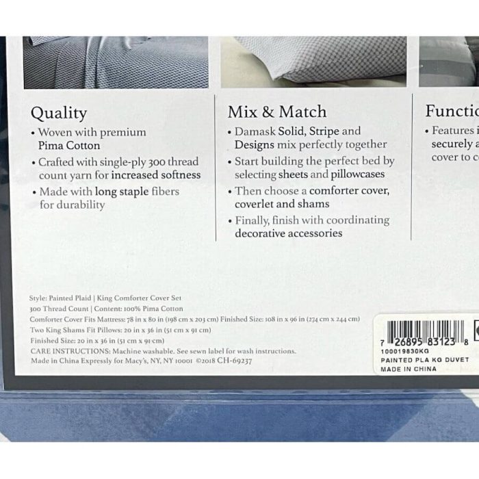Charter Club Damask Designs Painted Plaid King Duvet Set 4