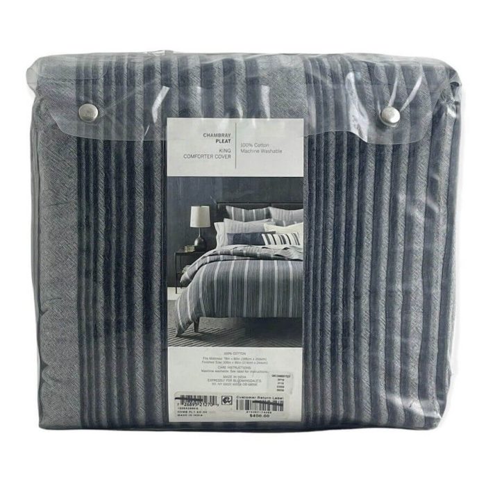 Oake Chambray Pleated Stripe King Duvet Cover 2