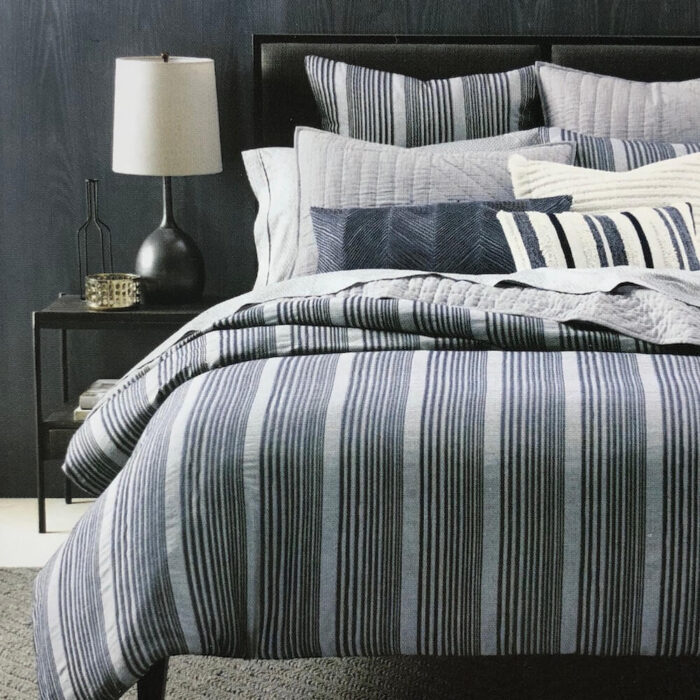 Oake Chambray Pleated Stripe King Duvet Cover