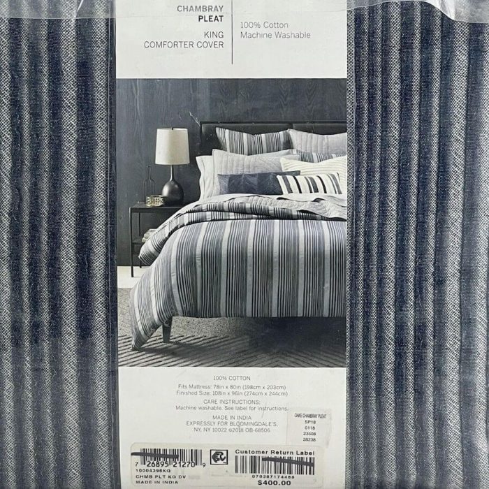 Oake Chambray Pleated Stripe King Duvet Cover 3