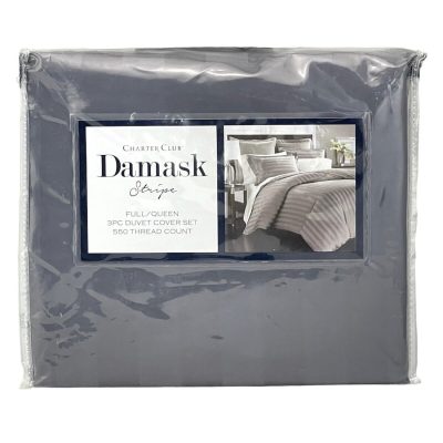 Charter Club Damask Stripe Full/Queen Duvet Set Granite