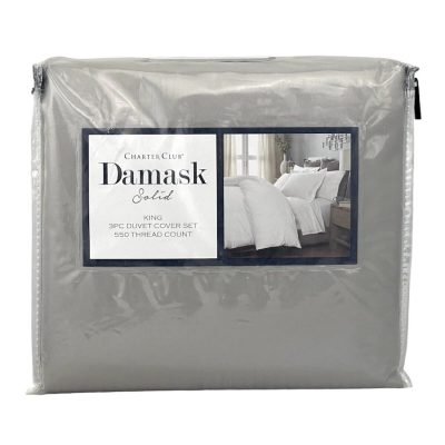 Charter Club Damask Solid 3 Piece King Duvet Set Smoke Grey 3