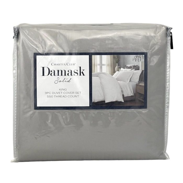 Charter Club Damask Solid 3 Piece King Duvet Set Smoke Grey 3