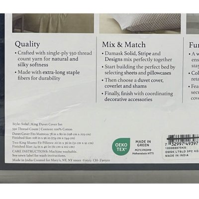 Charter Club Damask Solid 3 Piece King Duvet Set Smoke Grey 5