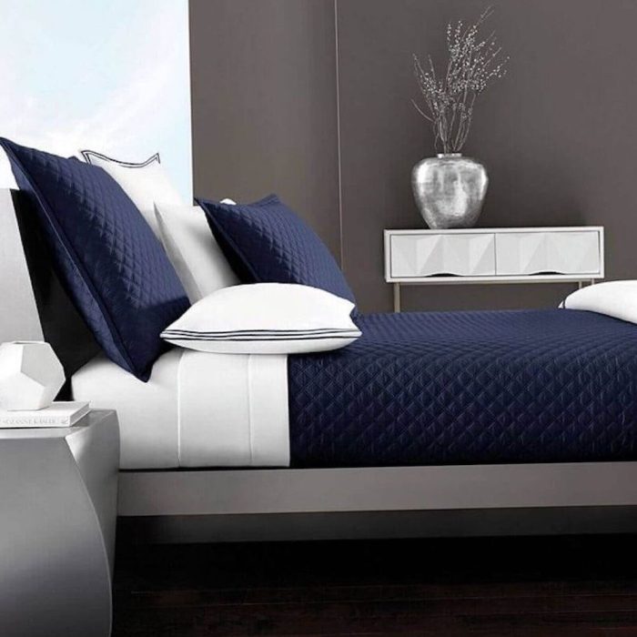 Hudson Park Double Diamond Quilted Coverlet Navy Blue 2