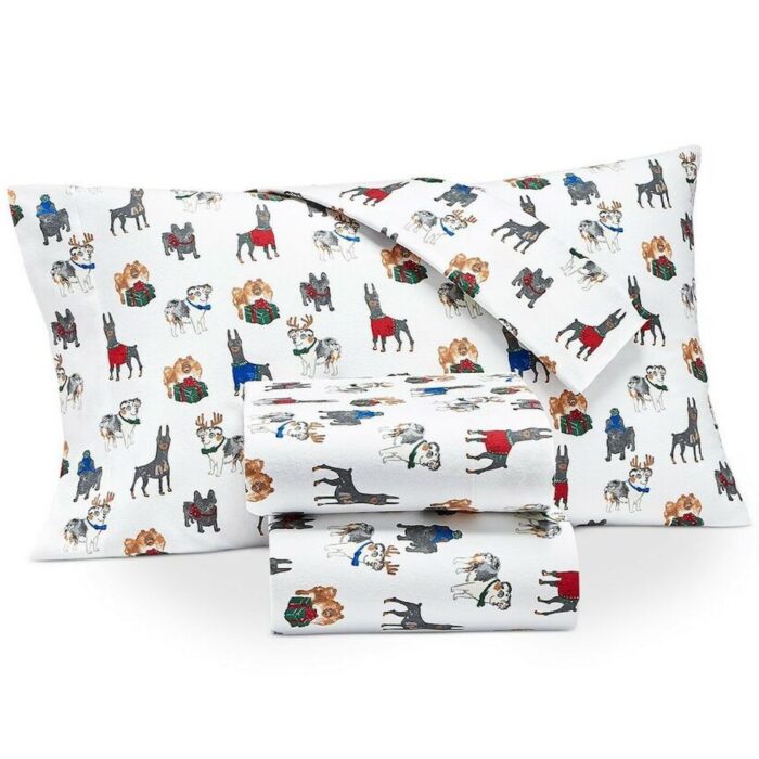 Martha Stewart Dogs Cotton Flannel King Sheet Set