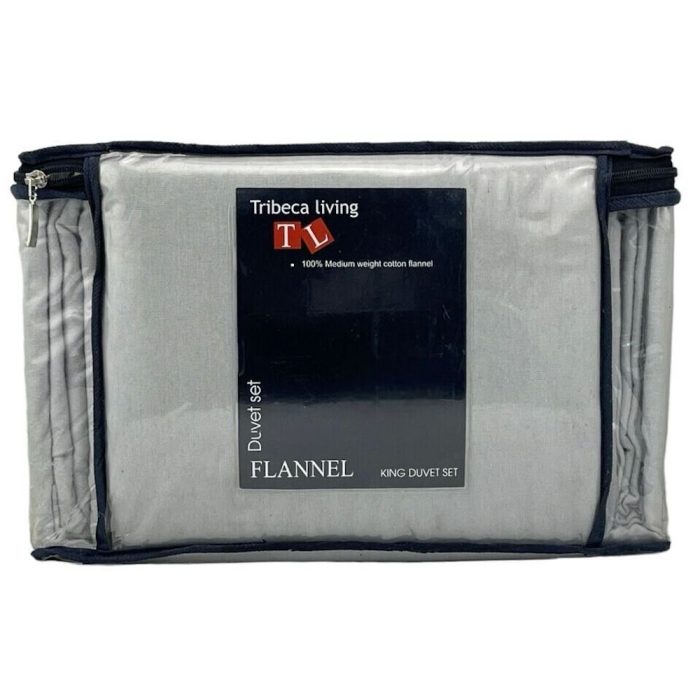 Tribeca Living Cotton Flannel King Duvet Set Silver Grey 2