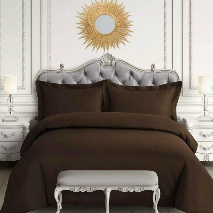 Tribeca Living Egyptian Cotton Sateen KING Duvet Cover & Shams Set CHOCOLATE