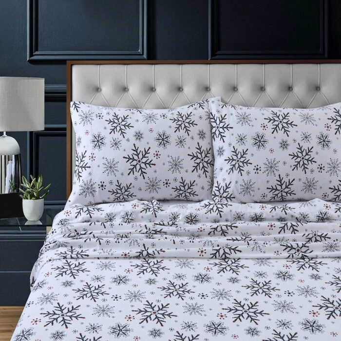 Tribeca Living Let It Snow Cotton Flannel King Sheet Set