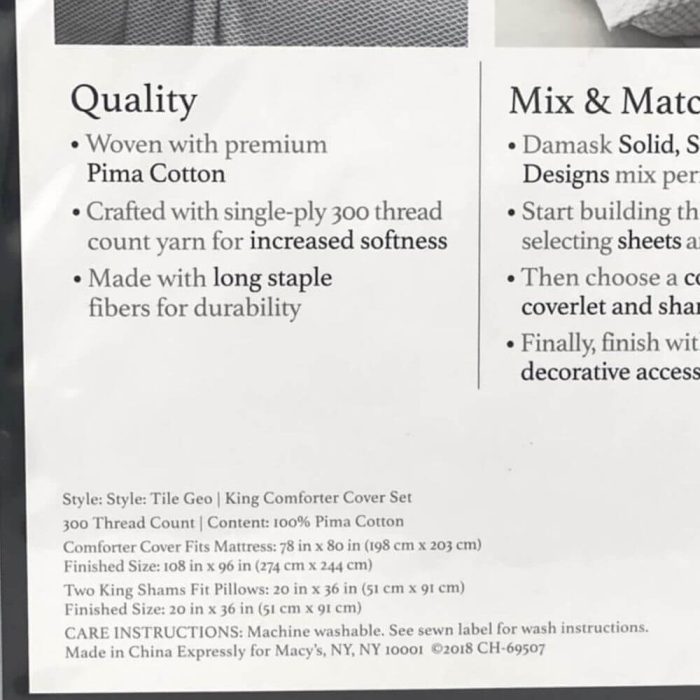 Charter Club Damask Designs Tile Geo 3 Piece King Duvet Set 7
