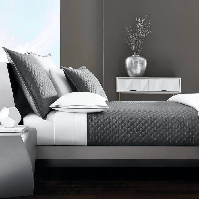 Hudson Park Double Diamond Quilted Coverlet Charcoal Grey