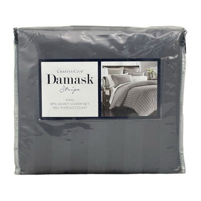 Charter Club Damask Stripe King Duvet Set Granite 3