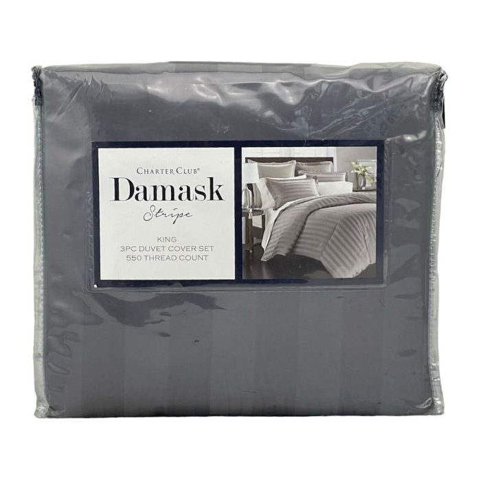 Charter Club Damask Stripe King Duvet Set Granite 3