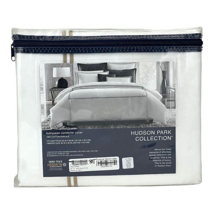 Hudson Park Italian Percale Cotton Full-Queen Duvet Cover Champagne 2
