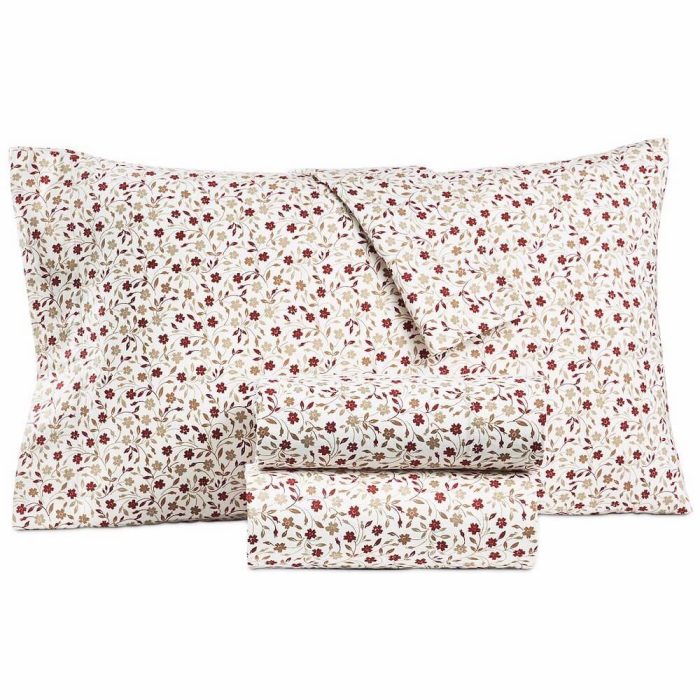 Martha Stewart Flannel Ditsy Floral Sheet Set Red