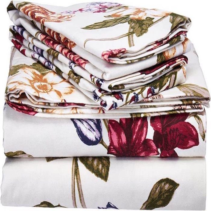 Tribeca Living Cotton Flannel Printed Blossoms King Sheet Set