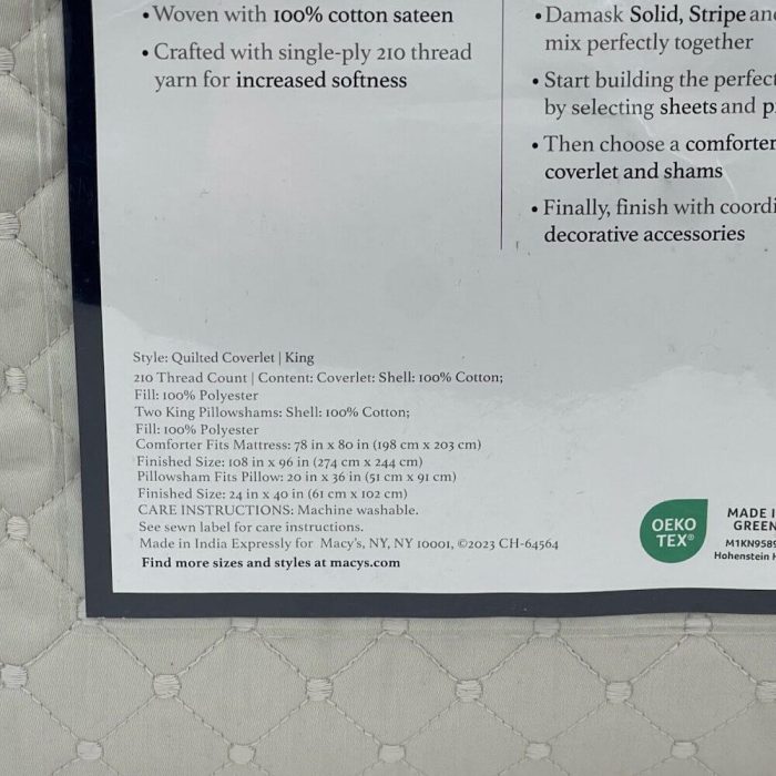 Charter Club Damask Quilted 3 Piece King Coverlet Set Parchment 6