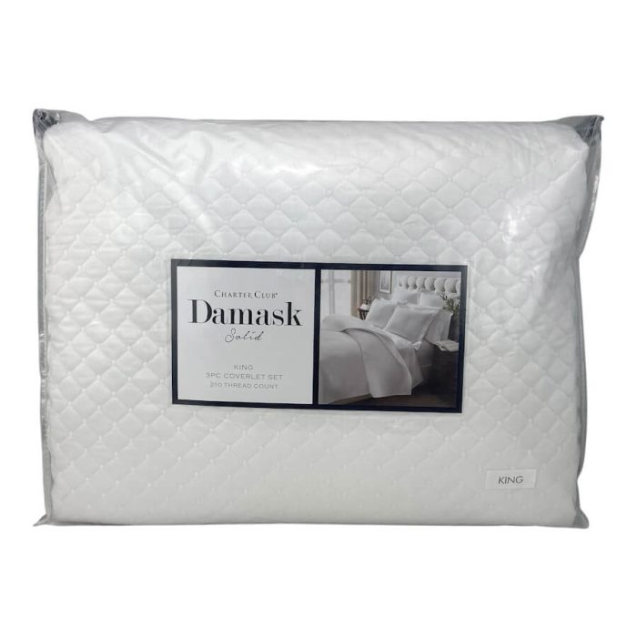 Charter Club Damask Quilted King Coverlet Set White