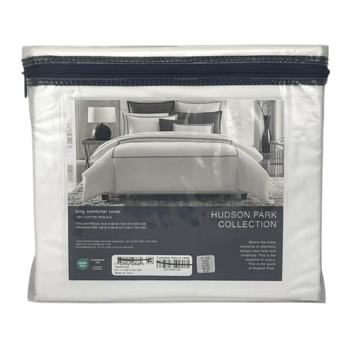 Hudson Park Italian Percale King Duvet Cover White on White 2