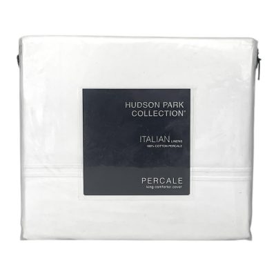 Hudson Park Italian Percale King Duvet Cover White on White