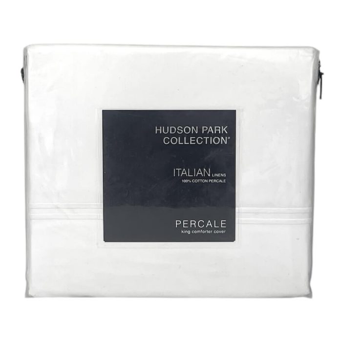 Hudson Park Italian Percale King Duvet Cover White on White