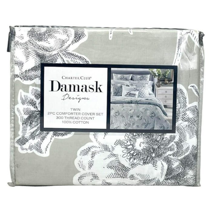 Charter Club Damask Designs Engraved Flower Twin Duvet Set