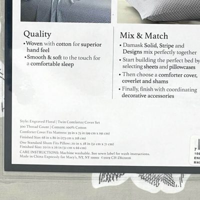 Charter Club Damask Designs Engraved Flower Twin Duvet Set