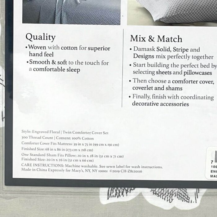 Charter Club Damask Designs Engraved Flower Twin Duvet Set