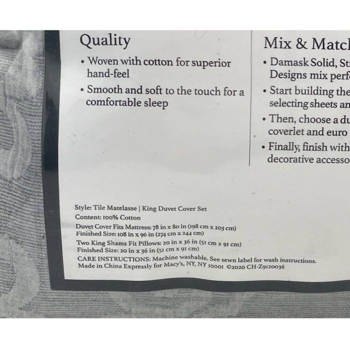 Charter Club Damask Designs Tile Matelasse King Duvet Set 6