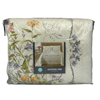 Martha Stewart Floral Bouquet KING Bedspread Ivory 2