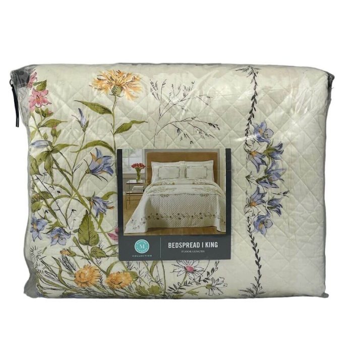 Martha Stewart Floral Bouquet KING Bedspread Ivory 2