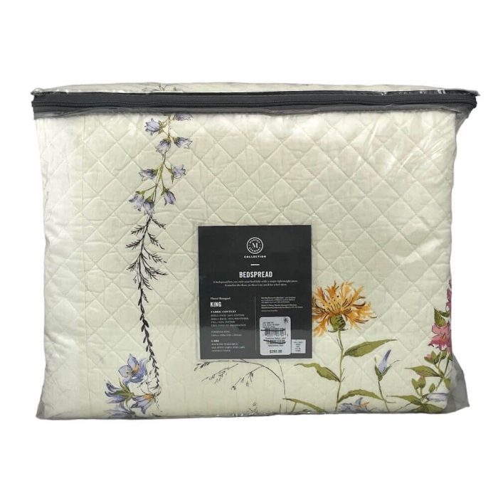 Martha Stewart Floral Bouquet KING Bedspread Ivory 3