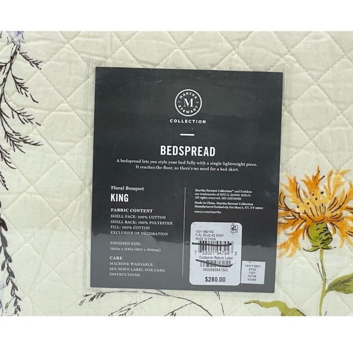 Martha Stewart Floral Bouquet KING Bedspread Ivory 4