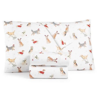 Martha Stewart Holiday Dogs Flannel Sheet Set