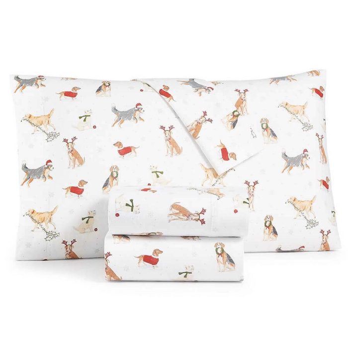 Martha Stewart Holiday Dogs Flannel Sheet Set