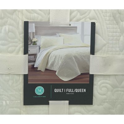Martha Stewart Medallion Tufted Velvet Quilt Ivory 3