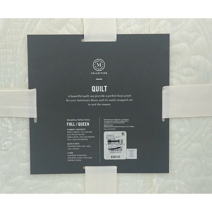 Martha Stewart Medallion Tufted Velvet Quilt Ivory 5