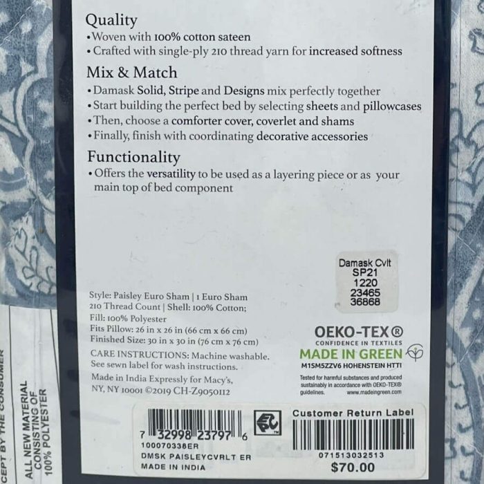 Charter Club Damask Designs Paisley Quilted Euro Sham 3