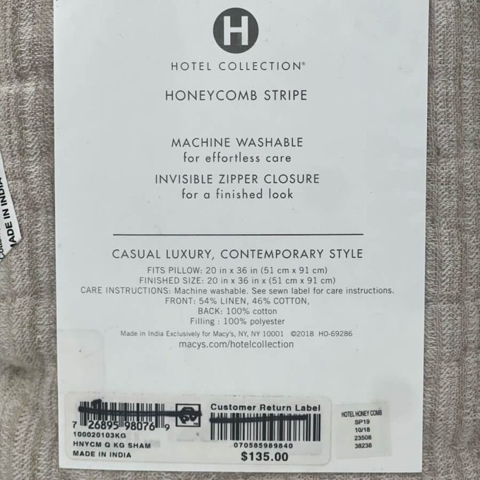 Hotel Collection Honeycomb Stripe Quilted KING Sham BEIGE 4