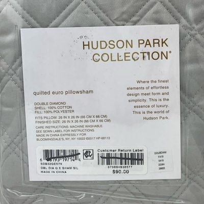 Hudson Park Double Diamond Quilted EURO Sham Silver 4