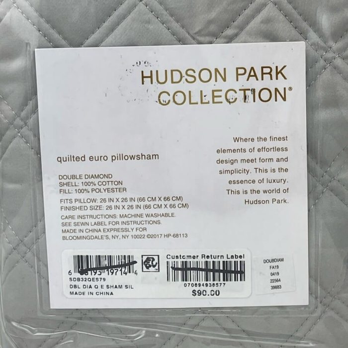 Hudson Park Double Diamond Quilted EURO Sham Silver 4