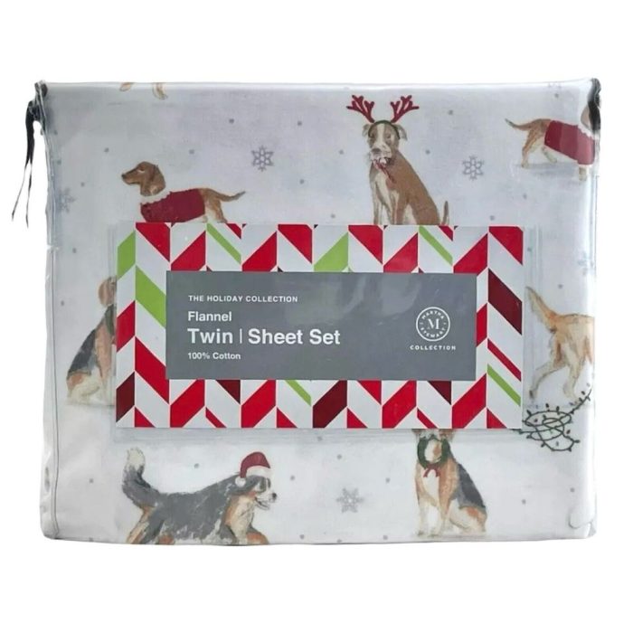 Martha Stewart Holiday Dogs Cotton Flannel Twin Sheet Set 2
