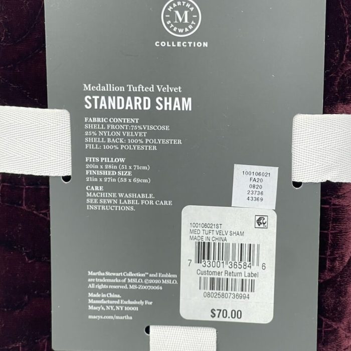 Martha Stewart Medallion Tufted Velvet Quilted Standard Sham 4