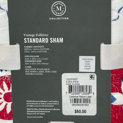Martha Stewart Vintage Folklore Quilted STANDARD Sham Multi 4