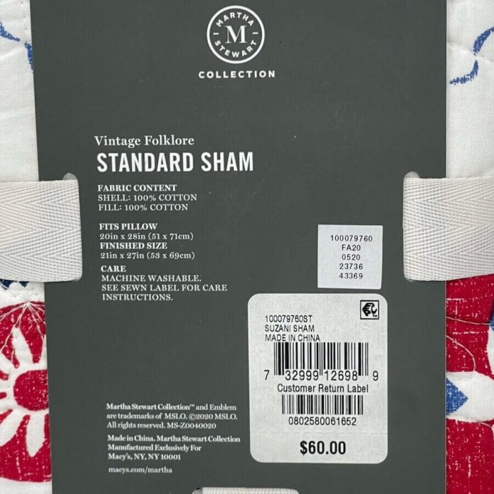 Martha Stewart Vintage Folklore Quilted STANDARD Sham Multi 4