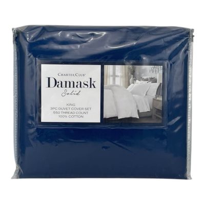 Charter Club Damask Solid 3 Piece King Duvet Set Navy Peony