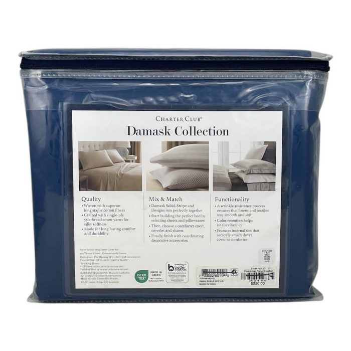 Charter Club Damask Solid 3 Piece King Duvet Set Navy Peony 2