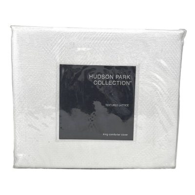 Hudson Park Textured Lattice King Duvet Cover White 4